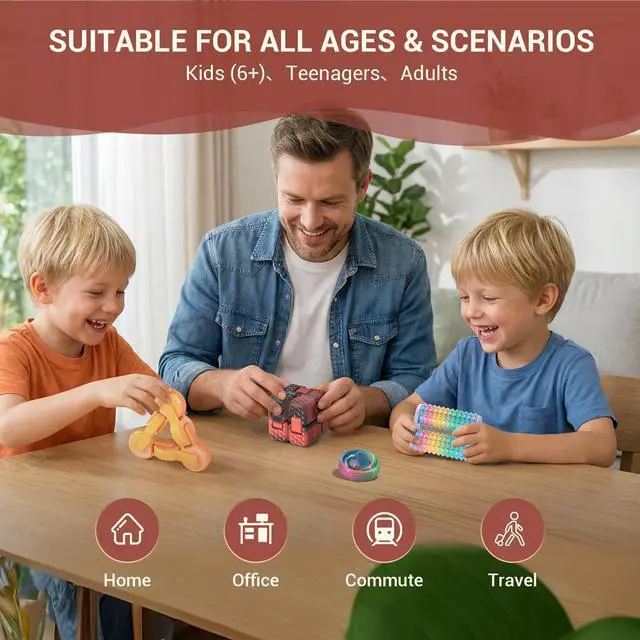 Alt view image 4 of 6 - - Handheld Fidget Toy for Adults , 4PC Fidget Toys Set Fidgets for Classroom, Finger Spinners,Infinity Cube, Fidget Cube, Stress Relief Desk Cool Gadget for Kids Teen