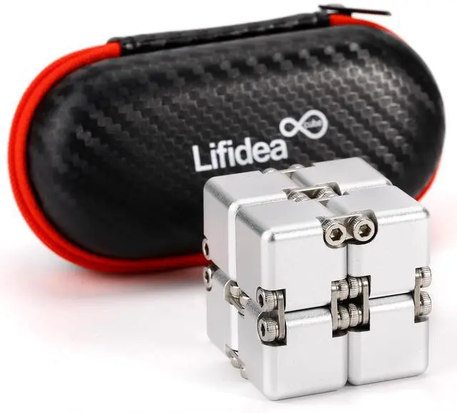 Main image of Aluminum Alloy Metal Infinity Cube Fidget Cube (6 Colors) Handheld Fidget Toy Desk Toy with Cool Case Infinity Magic Cube Relieve Stress Anxiety ADHD OCD for Kids and Adults (Silver)