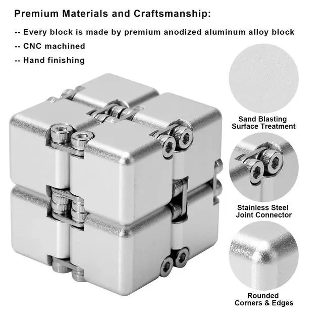 Alt view image 2 of 6 - Aluminum Alloy Metal Infinity Cube Fidget Cube (6 Colors) Handheld Fidget Toy Desk Toy with Cool Case Infinity Magic Cube Relieve Stress Anxiety ADHD OCD for Kids and Adults (Silver)