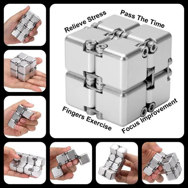 Alt view image 5 of 6 - Aluminum Alloy Metal Infinity Cube Fidget Cube (6 Colors) Handheld Fidget Toy Desk Toy with Cool Case Infinity Magic Cube Relieve Stress Anxiety ADHD OCD for Kids and Adults (Silver)