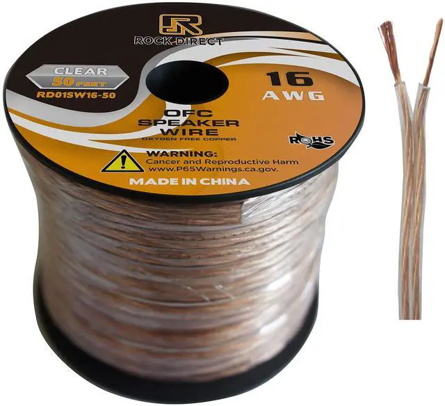 Main image of RD 16 Gauge AWG 50ft Speaker Wire Cable - OFC Clear Use for Car Speakers Stereos, Home Theater Speakers, Surround Sound, Radio