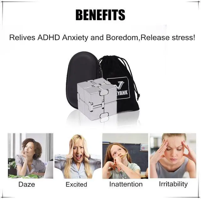 Alt view image 6 of 6 - Fidget Cube New Version Fidget Finger Toys - Metal Infinity Cube Prime for Stress and Anxiety Relief/ADHD, Ultra Durable Sensory Gifts for Adults and Teens Kids
