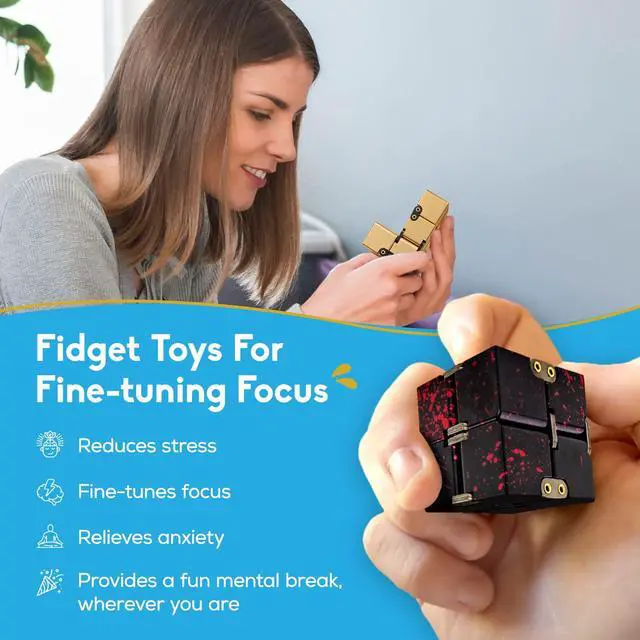 Alt view image 2 of 7 - theFube Infinity Cube Fidget Desk Toy - Aluminum Infinite Magic Cube with Case, Sturdy, Heavy, Relieve Stress and Anxiety, for ADD, ADHD, OCD (Silver)