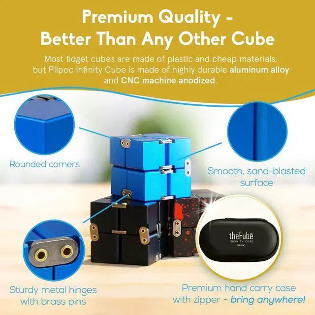 Alt view image 3 of 7 - theFube Infinity Cube Fidget Desk Toy - Aluminum Infinite Magic Cube with Case, Sturdy, Heavy, Relieve Stress and Anxiety, for ADD, ADHD, OCD (Silver)