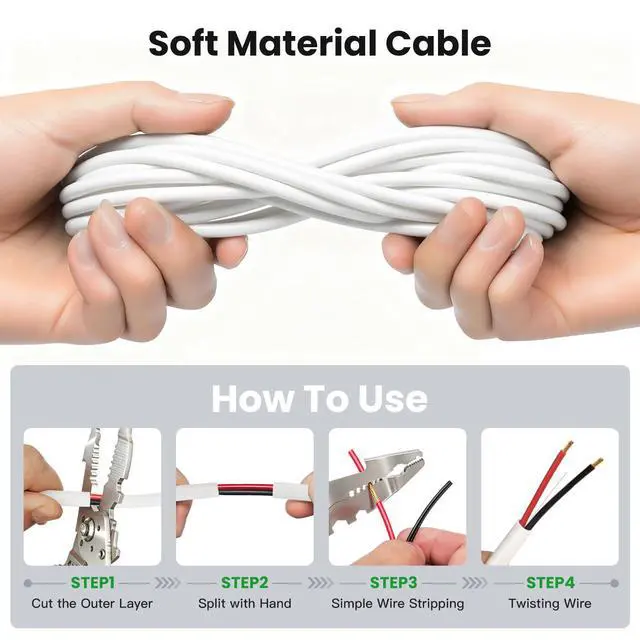 Alt view image 5 of 7 - 16 Gauge 50FT Speaker Wire CCA 2 Conductors Cord CL2 Rated Speaker Cable for Indoor,in-Wall,in-Ceiling,Home Theater & Commercial Audio with White PVC Jacket