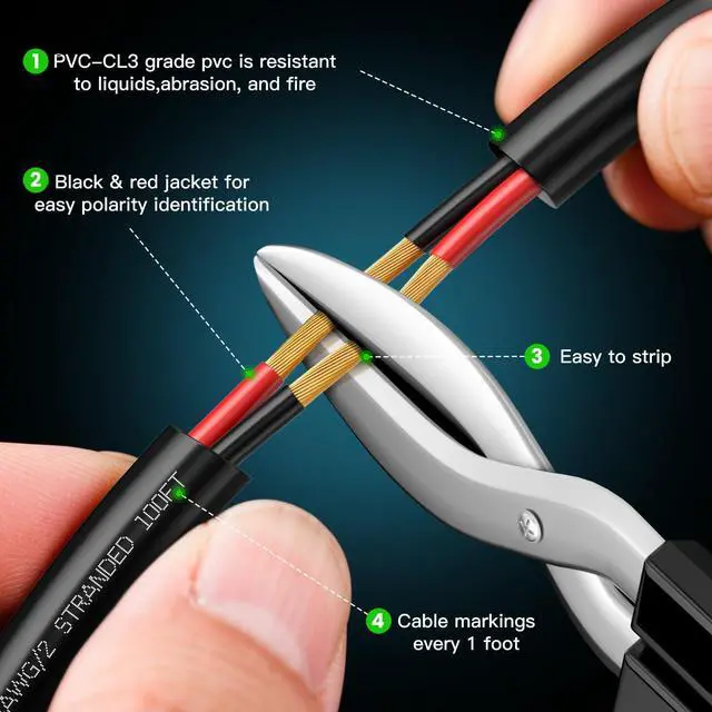Alt view image 2 of 7 - 14 Gauge Speaker Wire 30 Feet CL3 Related CCA Black Cable with 2 Conductors for Outdoor Direct Burial Backyard Garden Home Car in-Wall Speaker