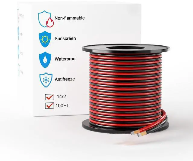 Main image of 14 AWG 100FT Copper Clad Aluminum Wire 14 Gauge Red/Black 14/2 2 Extension Cord 12/24V DC for Speaker,LED Strip,Automotive,RC