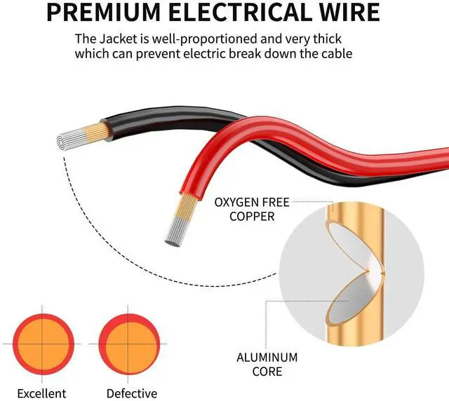 Alt view image 3 of 6 - 14 AWG 100FT Copper Clad Aluminum Wire 14 Gauge Red/Black 14/2 2 Extension Cord 12/24V DC for Speaker,LED Strip,Automotive,RC