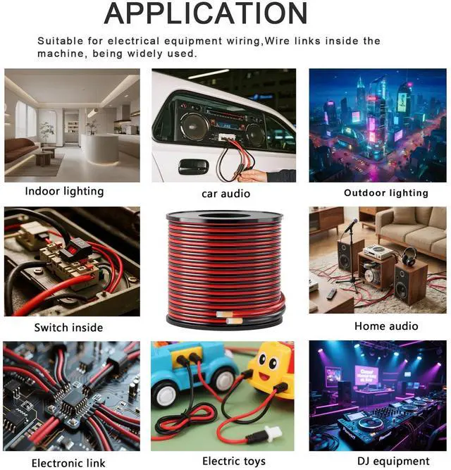 Alt view image 6 of 6 - 14 AWG 100FT Copper Clad Aluminum Wire 14 Gauge Red/Black 14/2 2 Extension Cord 12/24V DC for Speaker,LED Strip,Automotive,RC