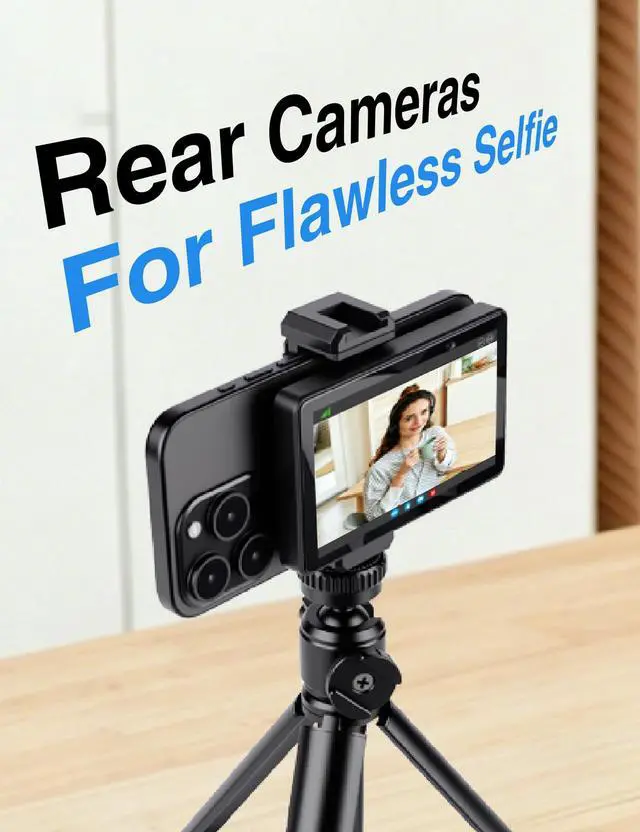 Alt view image 2 of 7 - Selfie Monitor Screen for iPhone & Android Magnetic Phone Rear Camera 4K HD Display for Photos & Record Videos, Vlog, Live Stream, TikTok, Content Creator