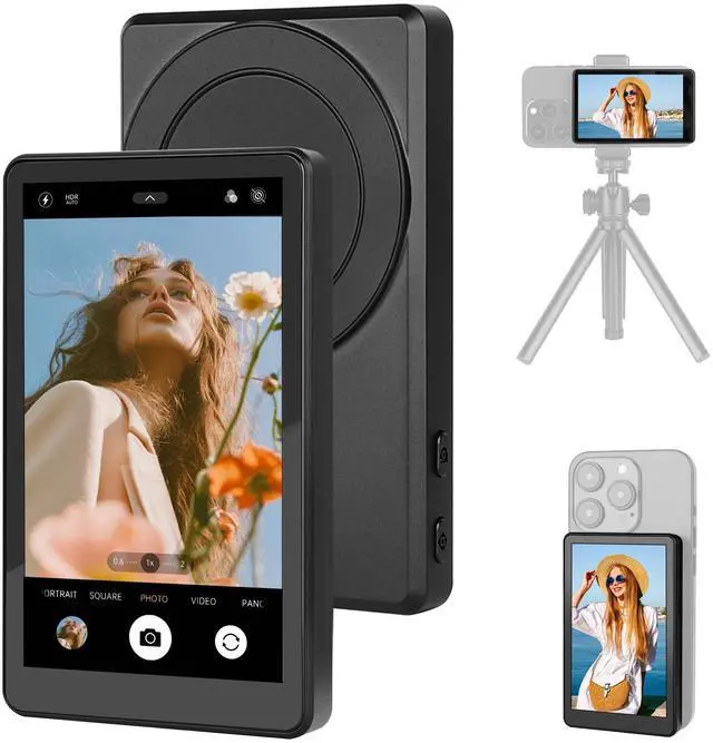 Main image of Selfie Monitor Screen for iPhone & Android Magnetic Phone Rear Camera 4K HD Display for Photos & Record Videos, Vlog, Live Stream, TikTok, Content Creator