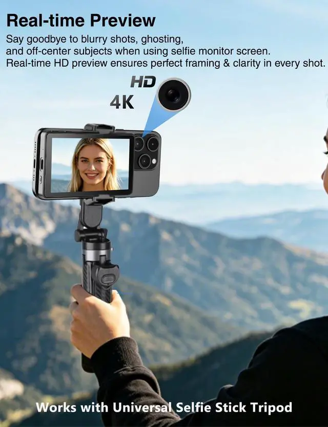 Alt view image 4 of 7 - Selfie Monitor Screen for iPhone & Android Magnetic Phone Rear Camera 4K HD Display for Photos & Record Videos, Vlog, Live Stream, TikTok, Content Creator