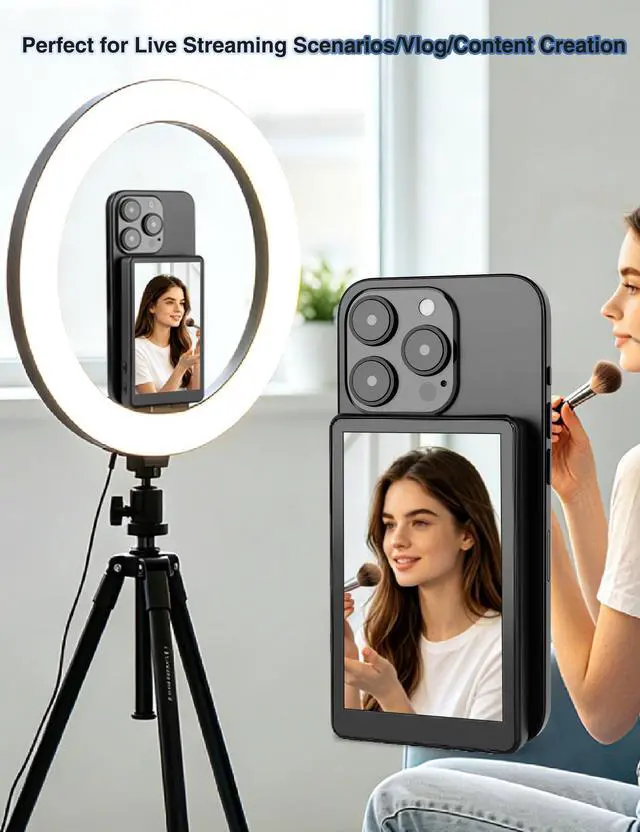 Alt view image 3 of 7 - Selfie Monitor Screen for iPhone & Android Magnetic Phone Rear Camera 4K HD Display for Photos & Record Videos, Vlog, Live Stream, TikTok, Content Creator