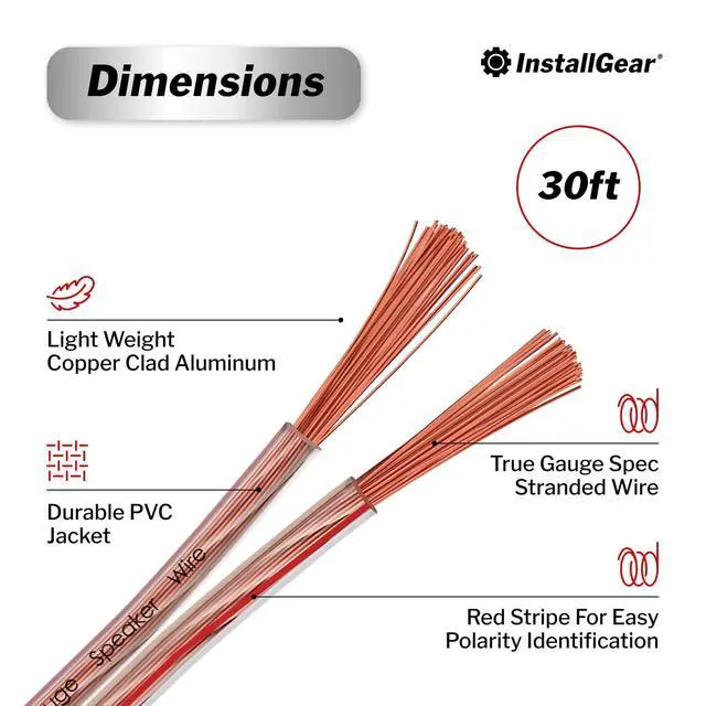 Alt view image 3 of 6 - 30ft 14 Gauge Speaker Wire - Clear Copper Wire for Car Audio, Home Theater, Surround Sound - Durable PVC Jacket - Easy Polarity ID - Flexible Speaker Cable