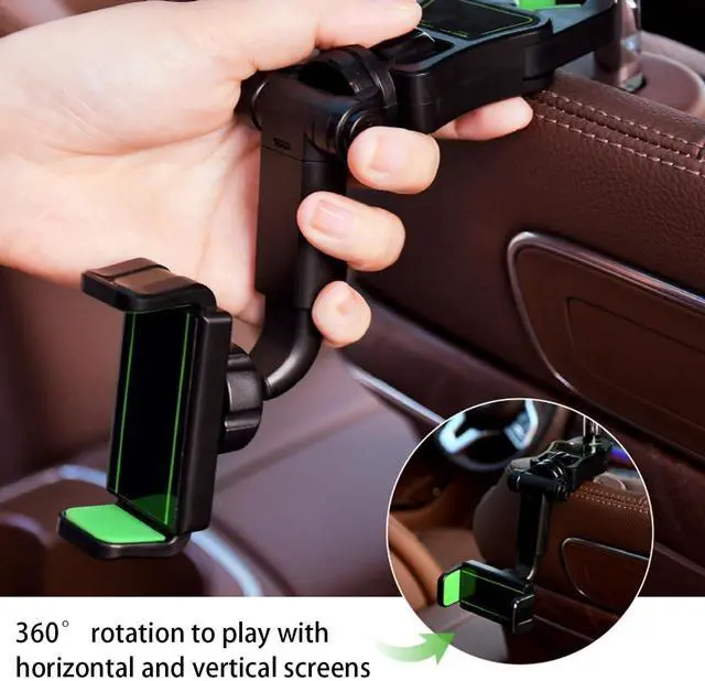 Alt view image 3 of 7 - Car Rear View Mirror Phone Holder, 360° Rotating Rearview Mirror Phone Mount, ABS Multi-Functional Adjustable Cellphone Holder, Universal Car Phone Holder for All Smartphones (Black/Green)
