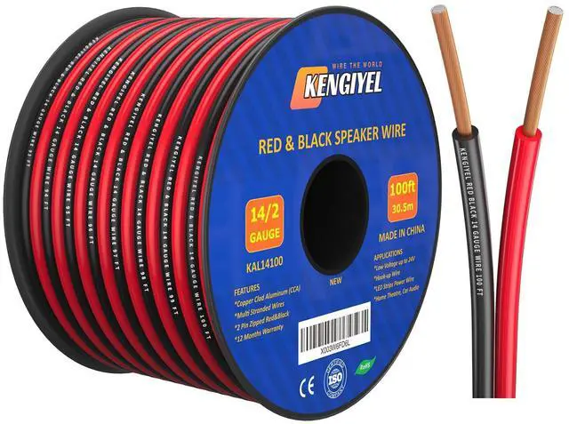 Main image of Speaker Wire 14 Gauge 100FT 2 Conductors Red Black Cable Hookup LED Lighting Strips Electrical Wire Extension Cord 14/2 Gauge Wire Copper Clad Aluminum 12V/24V DC Cable Flexible Extension Cord