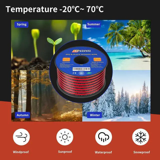 Alt view image 6 of 7 - Speaker Wire 14 Gauge 100FT 2 Conductors Red Black Cable Hookup LED Lighting Strips Electrical Wire Extension Cord 14/2 Gauge Wire Copper Clad Aluminum 12V/24V DC Cable Flexible Extension Cord