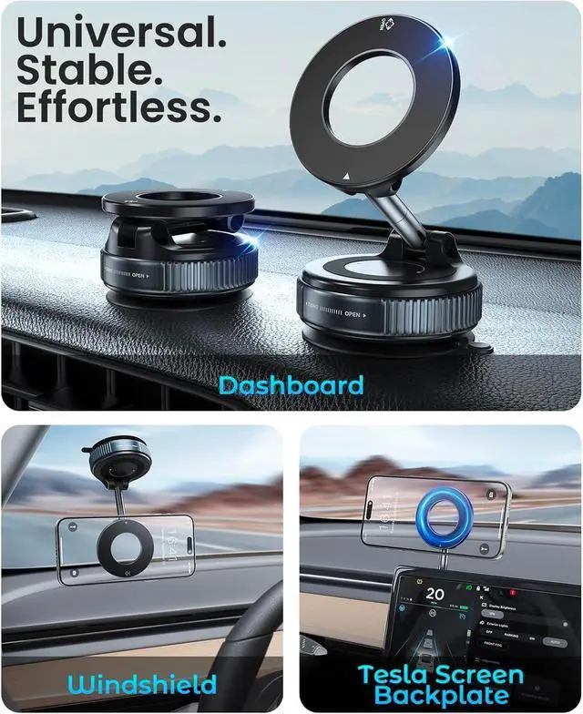 Alt view image 5 of 7 - 2026 Upgraded Vacuum Magnetic Car Phone Holder with 3 Rings 360° Ultra Suction Cup Phone Mount for MagSafe Cell Phone Holders for Your Car/Gym/Mirror Mount for iPhone & Android
