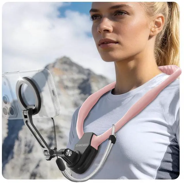 Main image of 2026 Extended LongMagnetic Neck Mount for Phones, 27.6" Hands-Free POV/Vlog Phone Holder for iPhone 1712 & Android, Content Creator Essentials for Go Pro DJI, Comfortable Natural Shooting AnglePink
