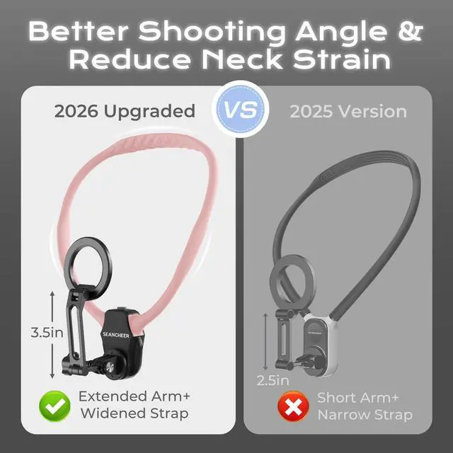 Alt view image 3 of 7 - 2026 Extended LongMagnetic Neck Mount for Phones, 27.6" Hands-Free POV/Vlog Phone Holder for iPhone 1712 & Android, Content Creator Essentials for Go Pro DJI, Comfortable Natural Shooting AnglePink
