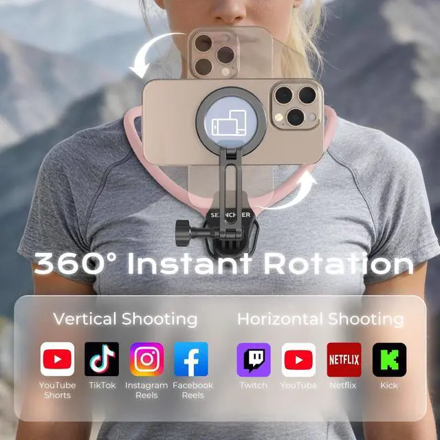Alt view image 6 of 7 - 2026 Extended LongMagnetic Neck Mount for Phones, 27.6" Hands-Free POV/Vlog Phone Holder for iPhone 1712 & Android, Content Creator Essentials for Go Pro DJI, Comfortable Natural Shooting AnglePink