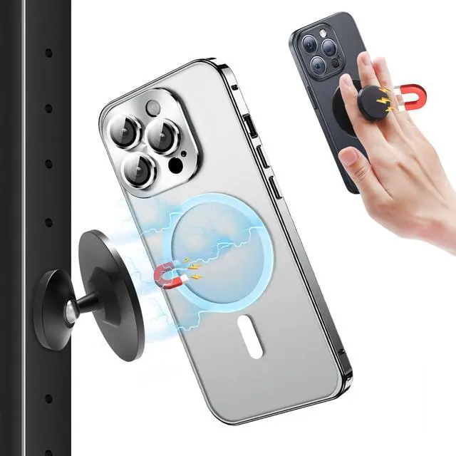 Main image of Gym Magnetic Phone Holder Compatible with iPhone 17 Pro Max 16 15 14 13 12, Samsung, All Phones, Portable Magnetic Phone Mount, 360° Rotation Phone Stand with Metal Plate & Ring