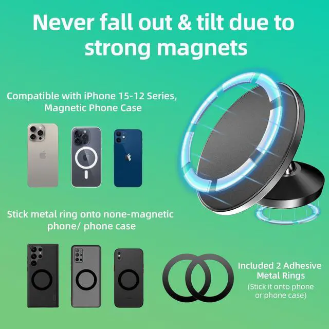 Alt view image 3 of 7 - Gym Magnetic Phone Holder Compatible with iPhone 17 Pro Max 16 15 14 13 12, Samsung, All Phones, Portable Magnetic Phone Mount, 360° Rotation Phone Stand with Metal Plate & Ring