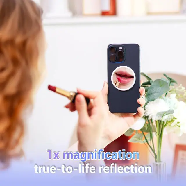 Alt view image 2 of 7 - Magnetic Phone Mirror,2.2" Round Plane Flat Magnetic Selfie Mirror for Back Camera Compatible with iPhone 17 Air 16 15 14 13 Pro Max Plus,Mag-Safe Case & All Phone for Outdoor Make Up Check Selfies