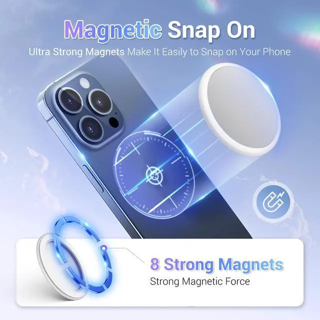 Alt view image 3 of 7 - Magnetic Phone Mirror,2.2" Round Plane Flat Magnetic Selfie Mirror for Back Camera Compatible with iPhone 17 Air 16 15 14 13 Pro Max Plus,Mag-Safe Case & All Phone for Outdoor Make Up Check Selfies