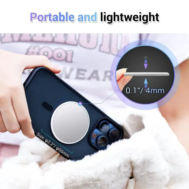 Alt view image 4 of 7 - Magnetic Phone Mirror,2.2" Round Plane Flat Magnetic Selfie Mirror for Back Camera Compatible with iPhone 17 Air 16 15 14 13 Pro Max Plus,Mag-Safe Case & All Phone for Outdoor Make Up Check Selfies