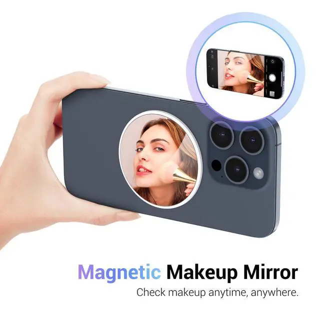 Alt view image 5 of 7 - Magnetic Phone Mirror,2.2" Round Plane Flat Magnetic Selfie Mirror for Back Camera Compatible with iPhone 17 Air 16 15 14 13 Pro Max Plus,Mag-Safe Case & All Phone for Outdoor Make Up Check Selfies