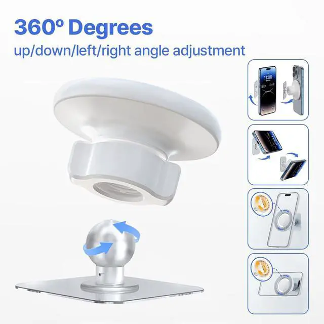 Alt view image 4 of 7 - for MagSafe Wall Mount Magnetic Phone Holder Includes All Smartphone Compatible Rings (Self-Adhesive), 360 Degree Free Rotation, Shower Mirror,Bathroom,Kitchen (White)