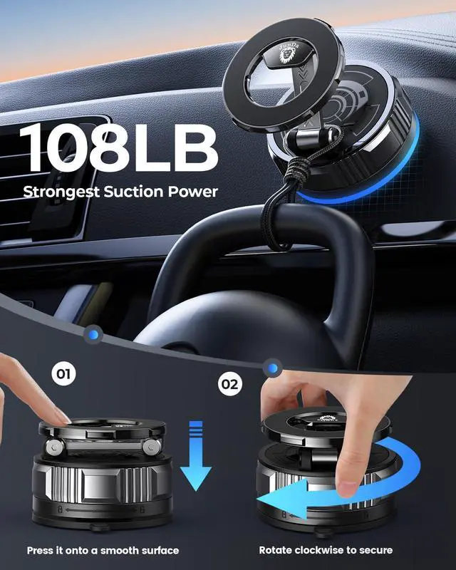 Alt view image 3 of 6 - Suction Cup Magnetic Phone Holder,360° Adjustable Foldable Retractable Suction Cup Car Mount,Compatible with iPhone Android and All Smartphones