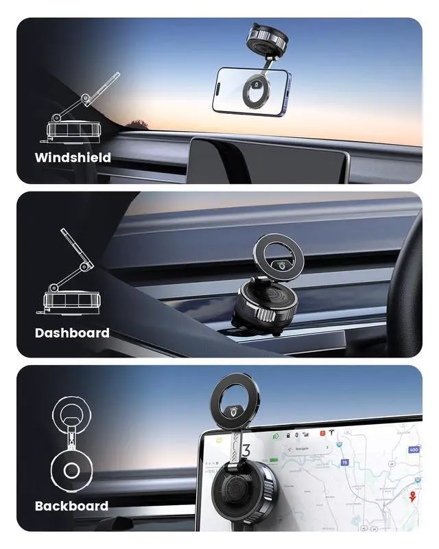 Alt view image 2 of 6 - Suction Cup Magnetic Phone Holder,360° Adjustable Foldable Retractable Suction Cup Car Mount,Compatible with iPhone Android and All Smartphones