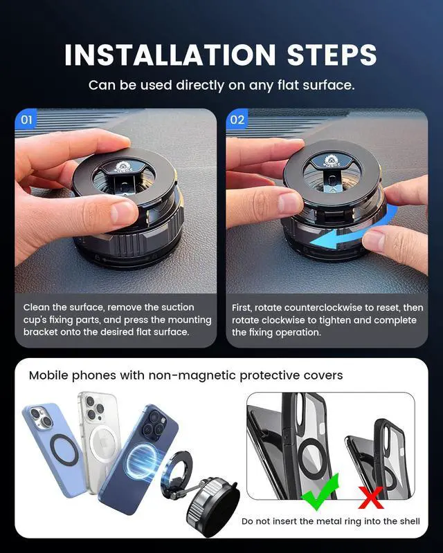 Alt view image 6 of 6 - Suction Cup Magnetic Phone Holder,360° Adjustable Foldable Retractable Suction Cup Car Mount,Compatible with iPhone Android and All Smartphones