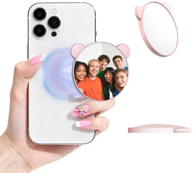 Main image of Magnetic Selfie Mirror for Back Camera - Convex Phone Mirror Compatible with MagSafe, iPhone 16/15/14/13/12 Pro Max Plus & All Phones, Ideal for Selfies, Vlogging, Streaming - Pink