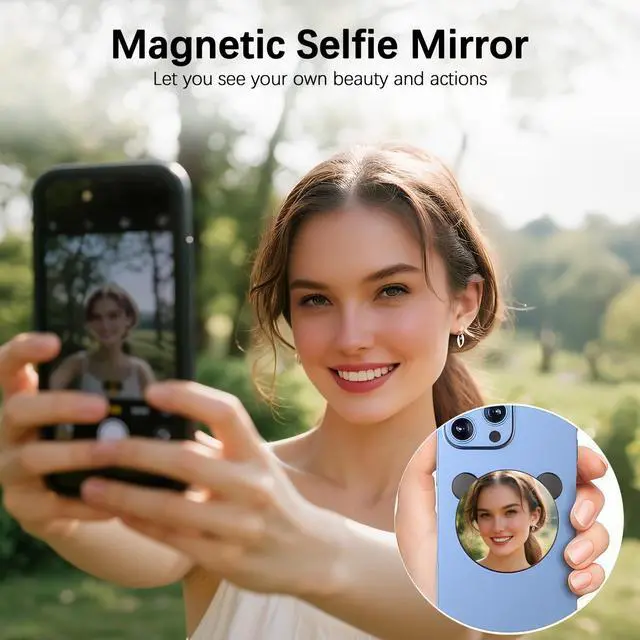 Alt view image 2 of 7 - Magnetic Selfie Mirror for Back Camera - Convex Phone Mirror Compatible with MagSafe, iPhone 16/15/14/13/12 Pro Max Plus & All Phones, Ideal for Selfies, Vlogging, Streaming - Pink