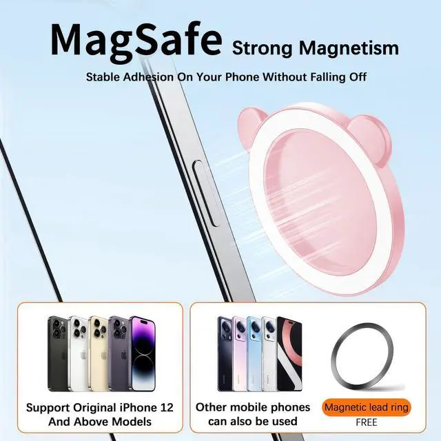 Alt view image 5 of 7 - Magnetic Selfie Mirror for Back Camera - Convex Phone Mirror Compatible with MagSafe, iPhone 16/15/14/13/12 Pro Max Plus & All Phones, Ideal for Selfies, Vlogging, Streaming - Pink