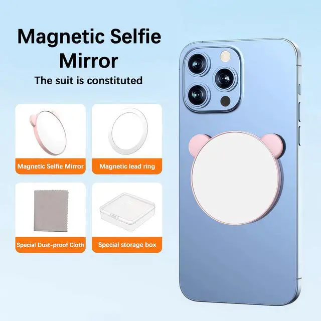 Alt view image 6 of 7 - Magnetic Selfie Mirror for Back Camera - Convex Phone Mirror Compatible with MagSafe, iPhone 16/15/14/13/12 Pro Max Plus & All Phones, Ideal for Selfies, Vlogging, Streaming - Pink
