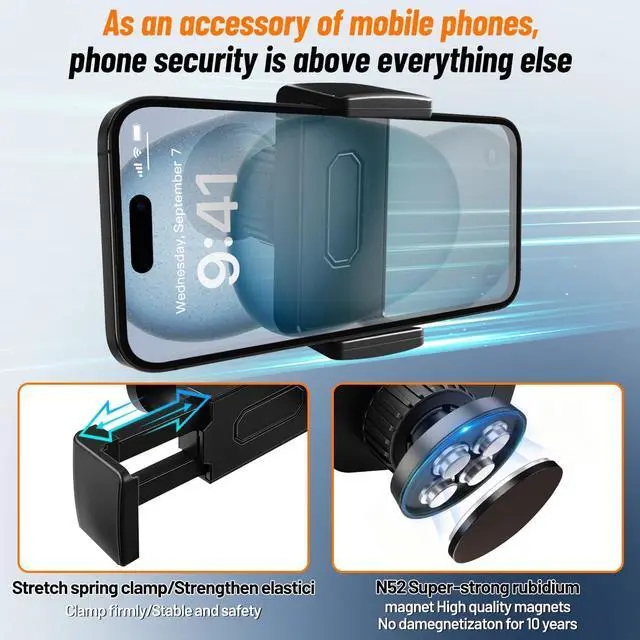 Alt view image 4 of 7 - Gym Phone Holder 360 Rotation Golf Cart Phone Mount Magnet Phone Holder for Gym Fit 4.7-7 Inch Smartphone Gym Accessories for Women Men (Square clamp Head Single Magnetic Suction Type)