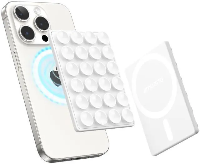 Main image of Magnetic Suction Mirror Window Phone Holder, Sticky Grip Double Sided Mount for iPhone, Gym Bathroom Kitchen, Hands-Free for Makeup FaceTime Shower Viewing with MagSafe Accessories, Frost White