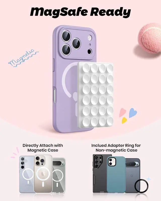 Alt view image 2 of 7 - Magnetic Suction Mirror Window Phone Holder, Sticky Grip Double Sided Mount for iPhone, Gym Bathroom Kitchen, Hands-Free for Makeup FaceTime Shower Viewing with MagSafe Accessories, Frost White