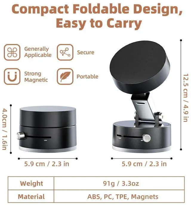 Alt view image 2 of 7 - Vacuum Magnetic Phone Holder Compatible with iPhone 17 16 15 14 13 12, Samsung, All Phone, Small Universal Foldable Magnetic Phone Stand Car Mount with Windshield Suction Cup, Metal Ring