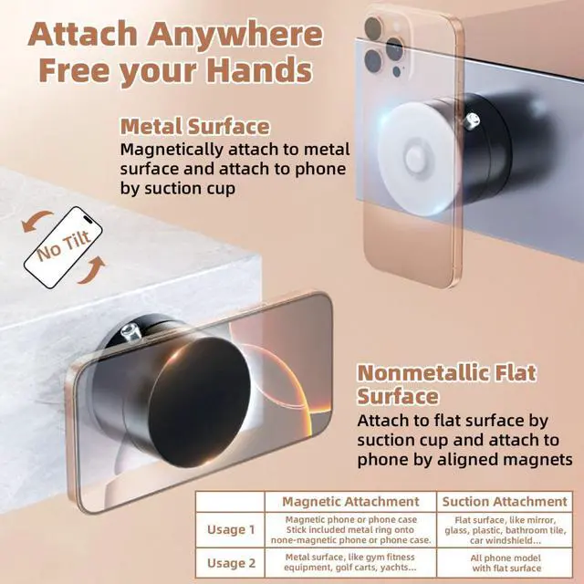 Alt view image 5 of 7 - Vacuum Magnetic Phone Holder Compatible with iPhone 17 16 15 14 13 12, Samsung, All Phone, Small Universal Foldable Magnetic Phone Stand Car Mount with Windshield Suction Cup, Metal Ring