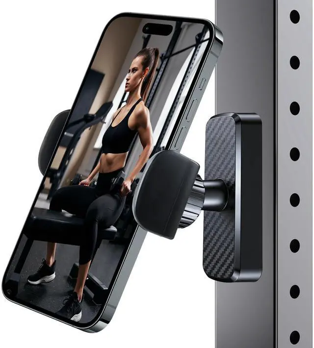 Main image of Magnetic Phone Holder for Gym- 360° Adjustable Strong Magnet Phone Mount for Video Recording, Compatible with iPhone, Android, All Smartphones, Gym Accessories for Men& Women