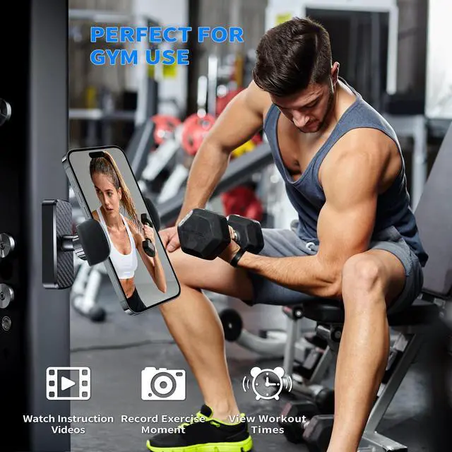 Alt view image 2 of 7 - Magnetic Phone Holder for Gym- 360° Adjustable Strong Magnet Phone Mount for Video Recording, Compatible with iPhone, Android, All Smartphones, Gym Accessories for Men& Women