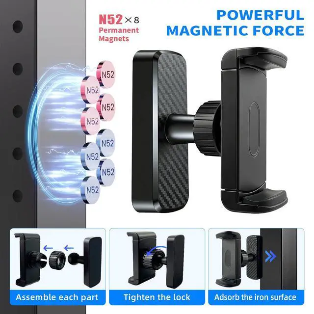 Alt view image 3 of 7 - Magnetic Phone Holder for Gym- 360° Adjustable Strong Magnet Phone Mount for Video Recording, Compatible with iPhone, Android, All Smartphones, Gym Accessories for Men& Women