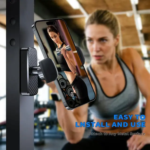 Alt view image 4 of 7 - Magnetic Phone Holder for Gym- 360° Adjustable Strong Magnet Phone Mount for Video Recording, Compatible with iPhone, Android, All Smartphones, Gym Accessories for Men& Women