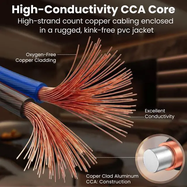 Alt view image 3 of 7 - Speaker Wire 18 Gauge 100 ft,Speaker Cable with Foot Markers & Polarity Markings,14 Gauge Wire for Car Audio & Home Theater Speakers,Audio Cable for DIY Installations,CCA(Black Blue)
