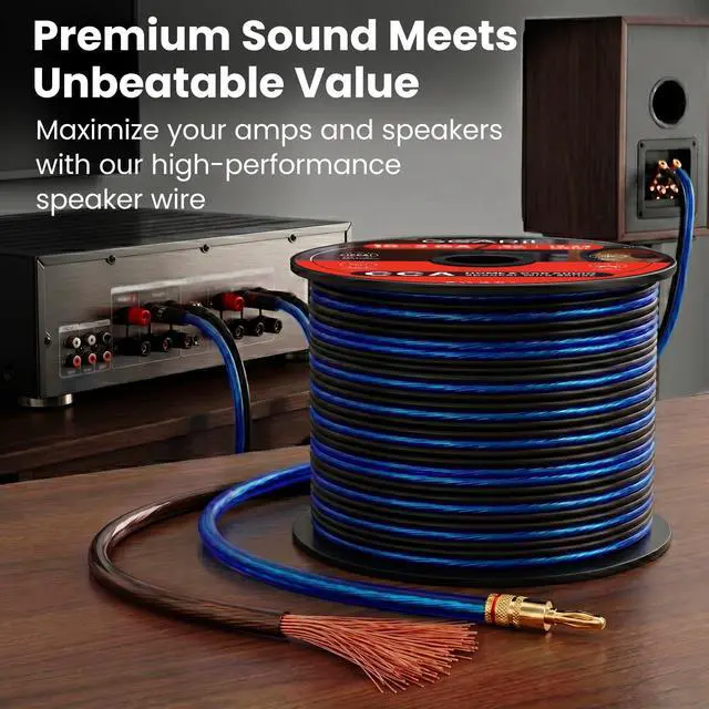 Alt view image 7 of 7 - Speaker Wire 18 Gauge 100 ft,Speaker Cable with Foot Markers & Polarity Markings,14 Gauge Wire for Car Audio & Home Theater Speakers,Audio Cable for DIY Installations,CCA(Black Blue)